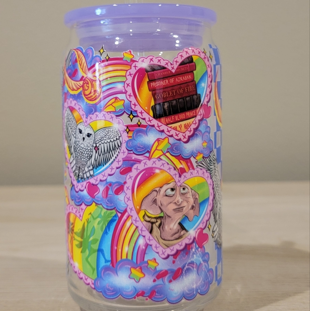 Harry Potter 16 oz Glass Can Cup with Lid and Glass Straw